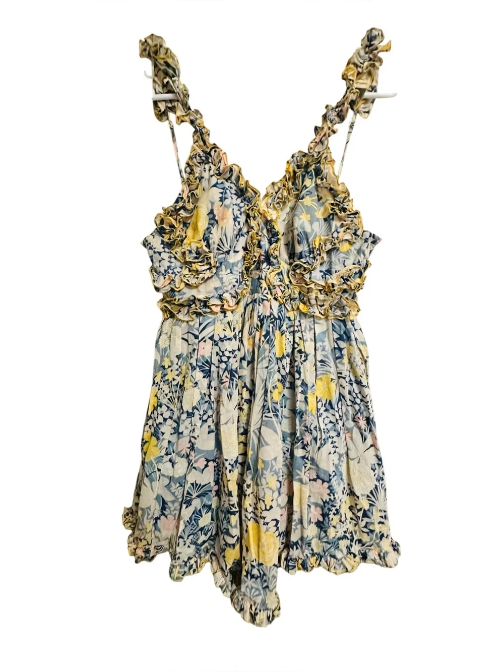 ALICE McCALL Gardenia Dress Gold Bloom Floral Ruffle Silk Blend Mini Dress